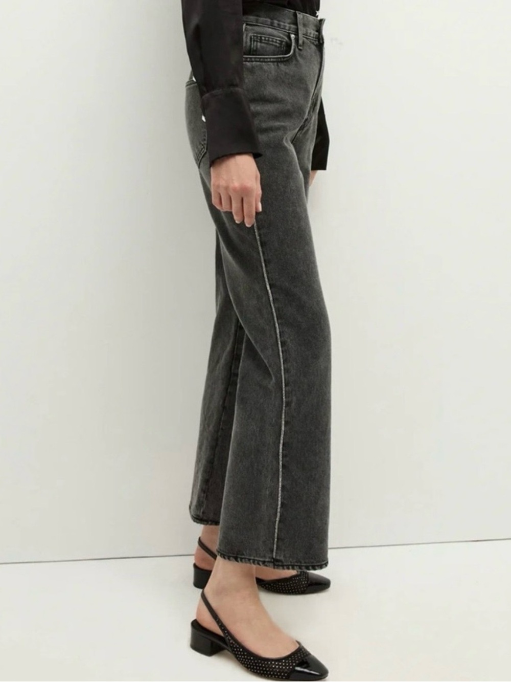 Veronica Beard Charcoal Grey Dylan straight Leg Anke Jeans with Rhinestones NWOT